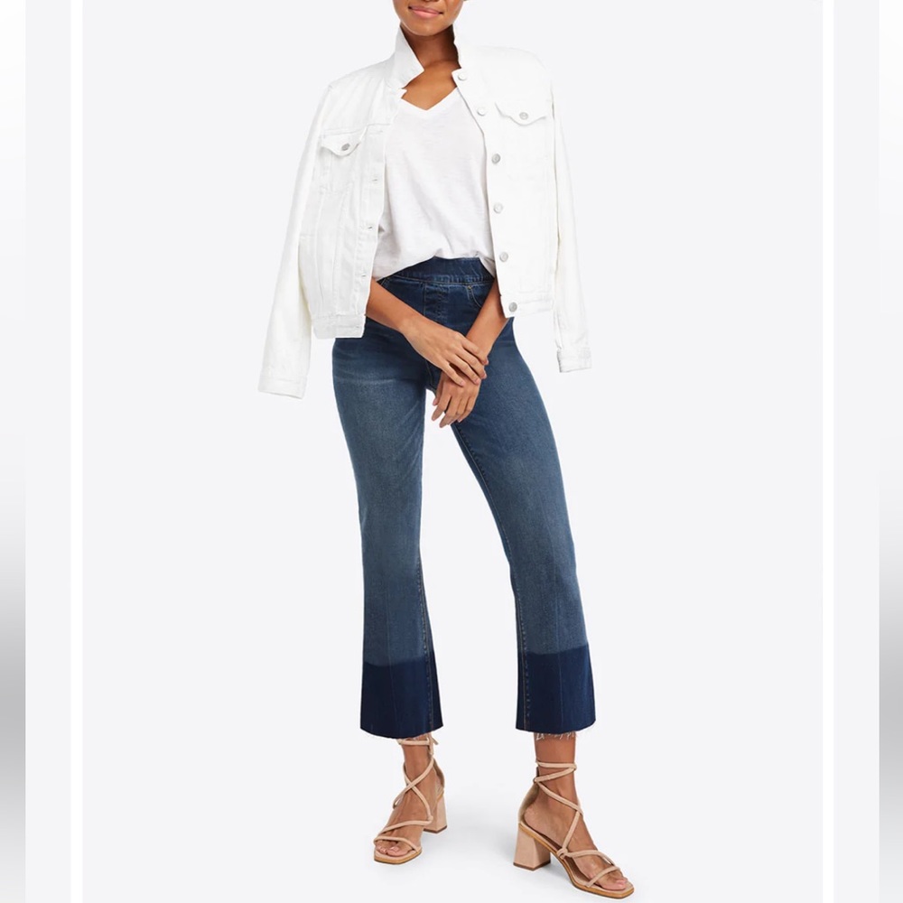 SPANX Two-Tone Hem Cropped Bootcut Jeans - Medium & Dark Blue